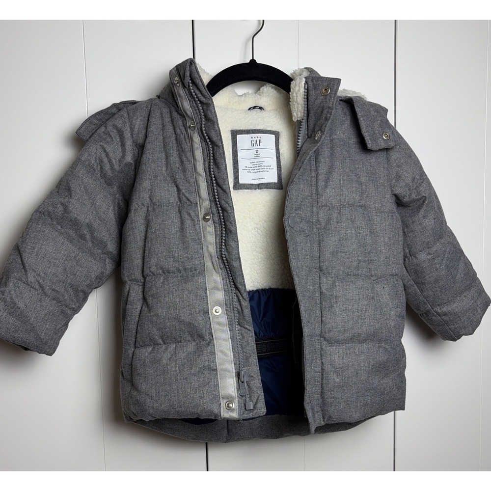 Any Gap Toddler Cold Control Max Puffer Jacket 2 Years Dark Gray Sherpa Lining